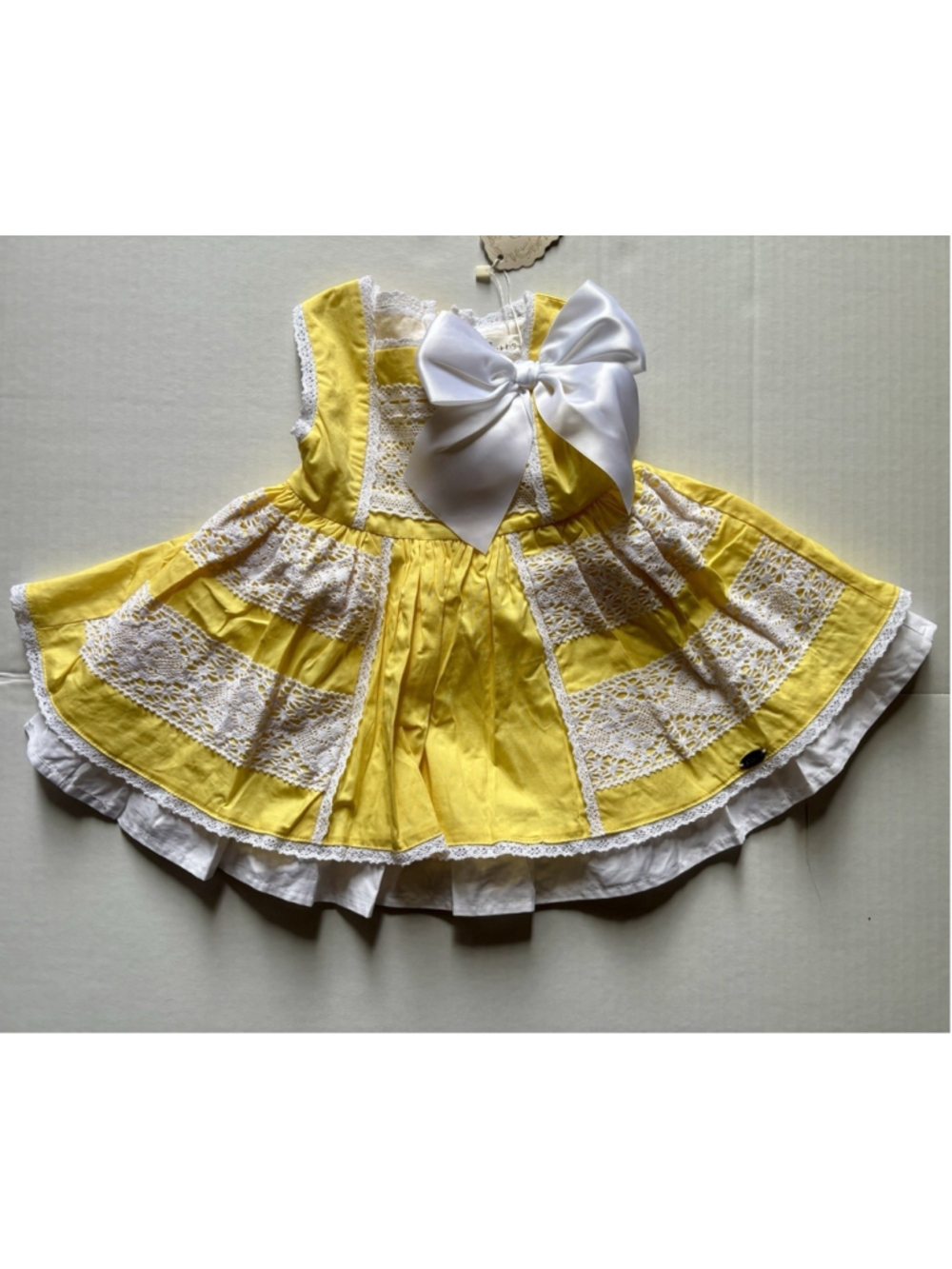 Pettigirl Dress Yellow Lace Cotton Bow Holiday Smocking Clothing Vintage 9-12m